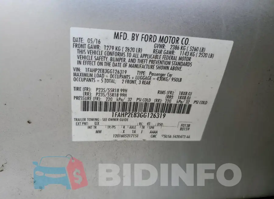 1FAHP2E83GG126319 Photo# 12