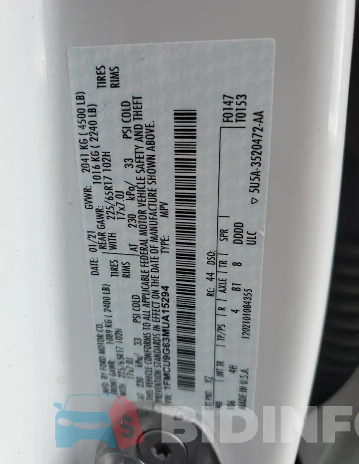 1FMCU9G63MUA15294 Photo# 13
