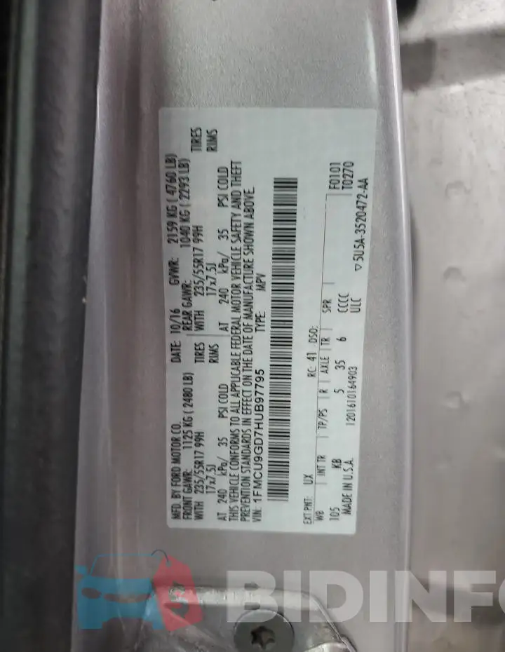 1FMCU9GD7HUB97795 Photo# 12