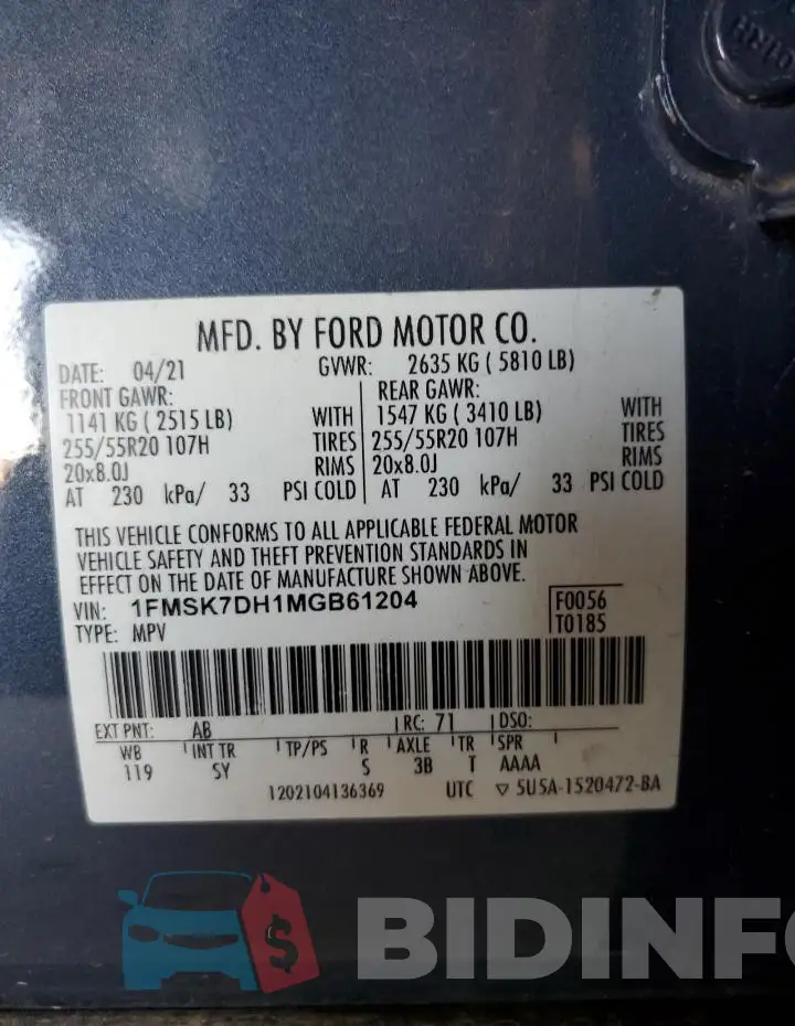 1FMSK7DH1MGB61204 Photo# 14