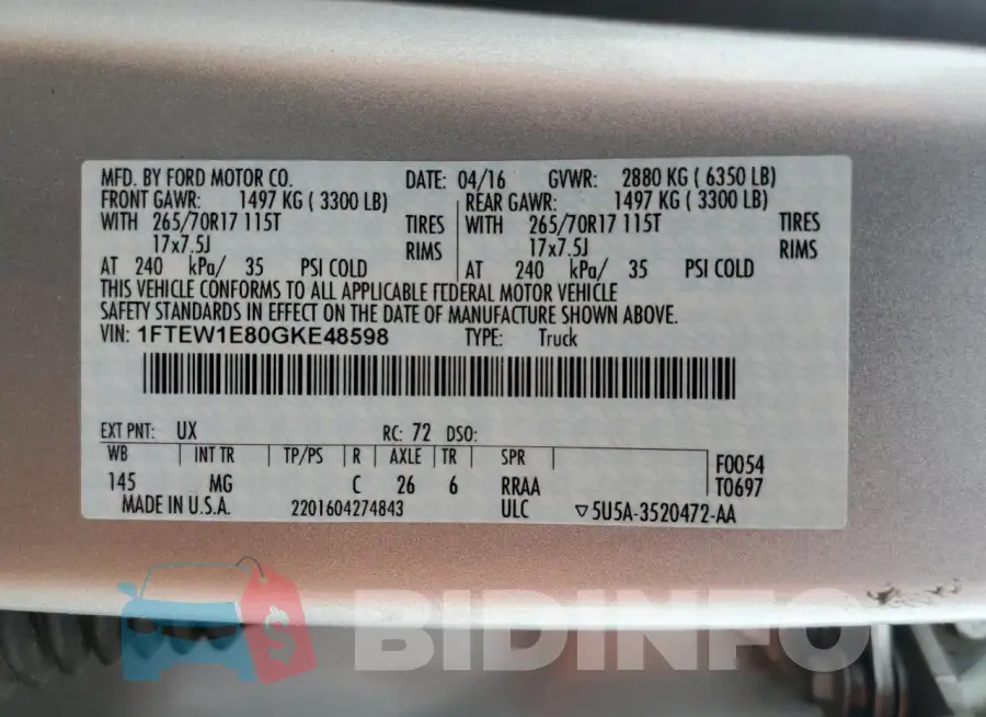 1FTEW1E80GKE48598 Photo# 12
