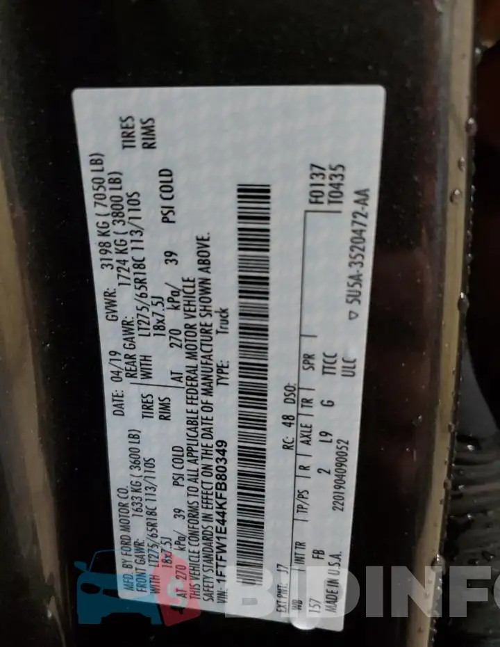1FTFW1E44KFB80349 Photo# 12