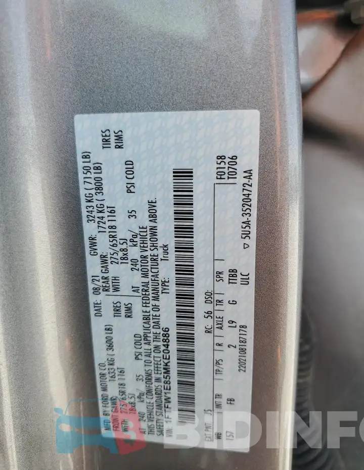 1FTFW1E85MKE04886 Photo# 13