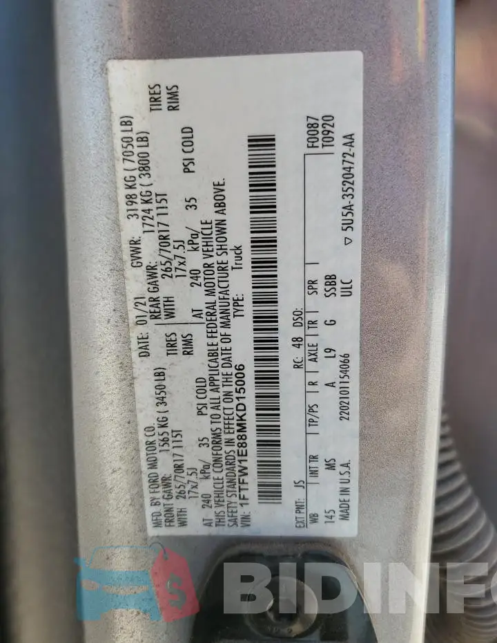 1FTFW1E88MKD15006 Photo# 12