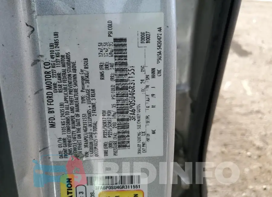 3FA6P0SU4GR311551 Photo# 12