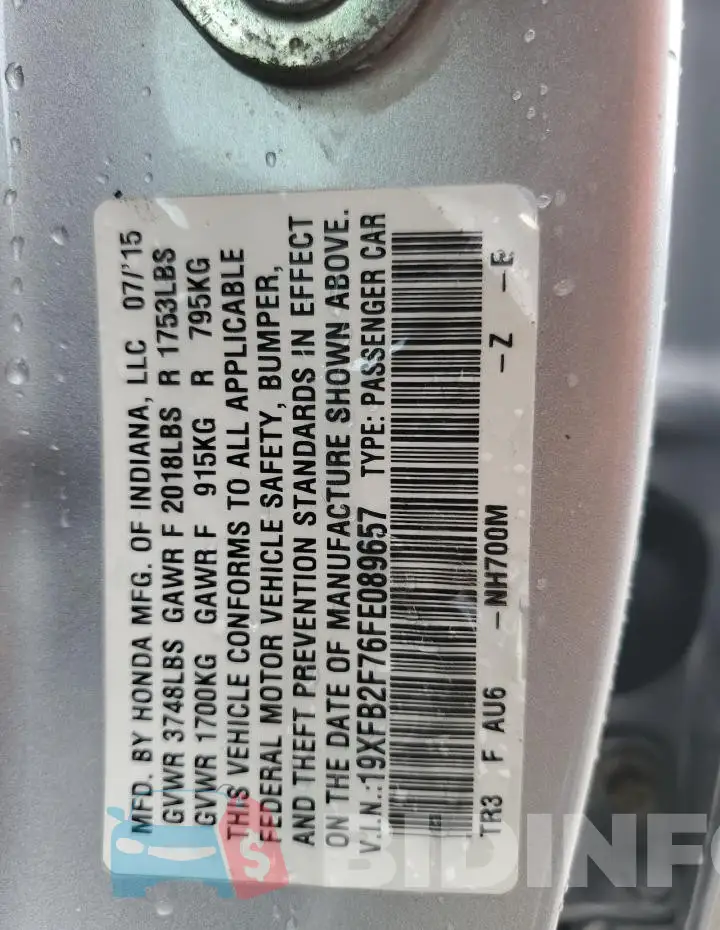 19XFB2F76FE089657 Photo# 12