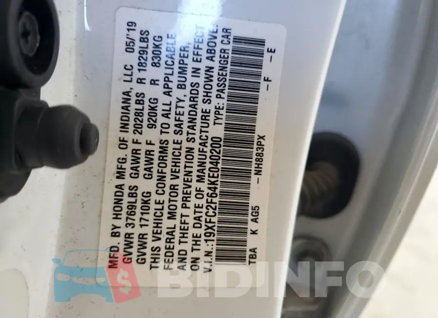 19XFC2F64KE040200 Photo# 12