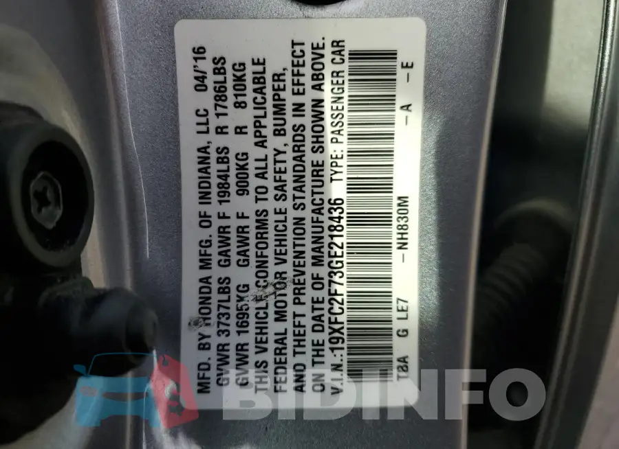 19XFC2F73GE218436 Photo# 12