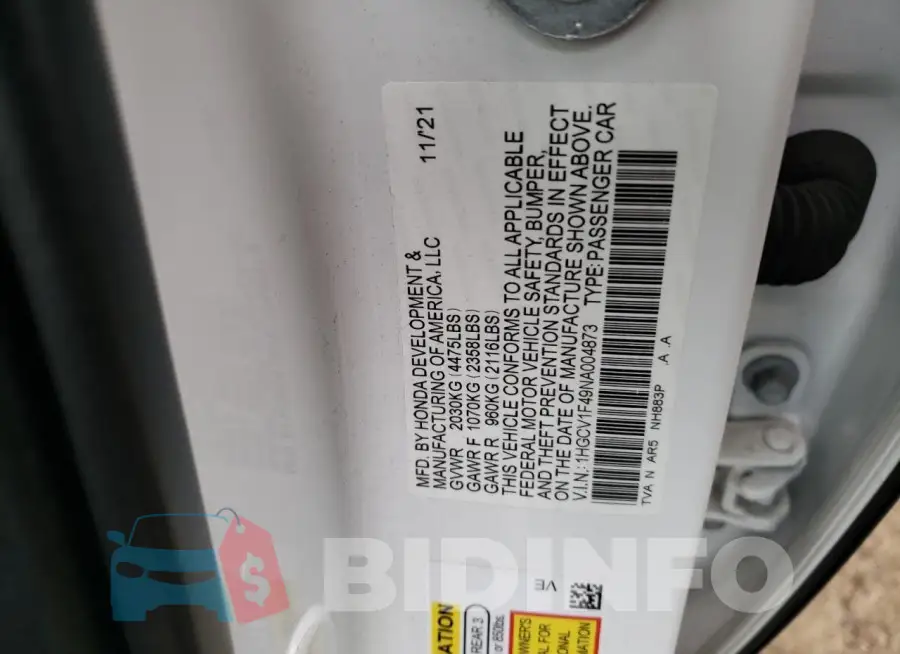 1HGCV1F49NA004873 Photo# 12