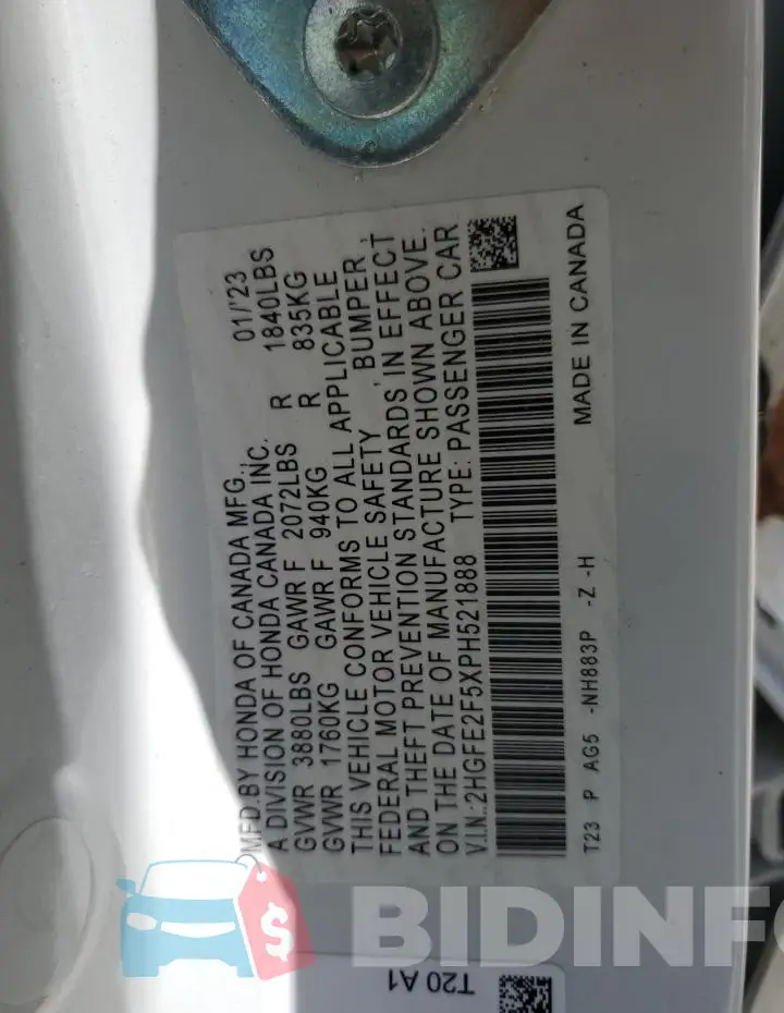 2HGFE2F5XPH521888 Photo# 12
