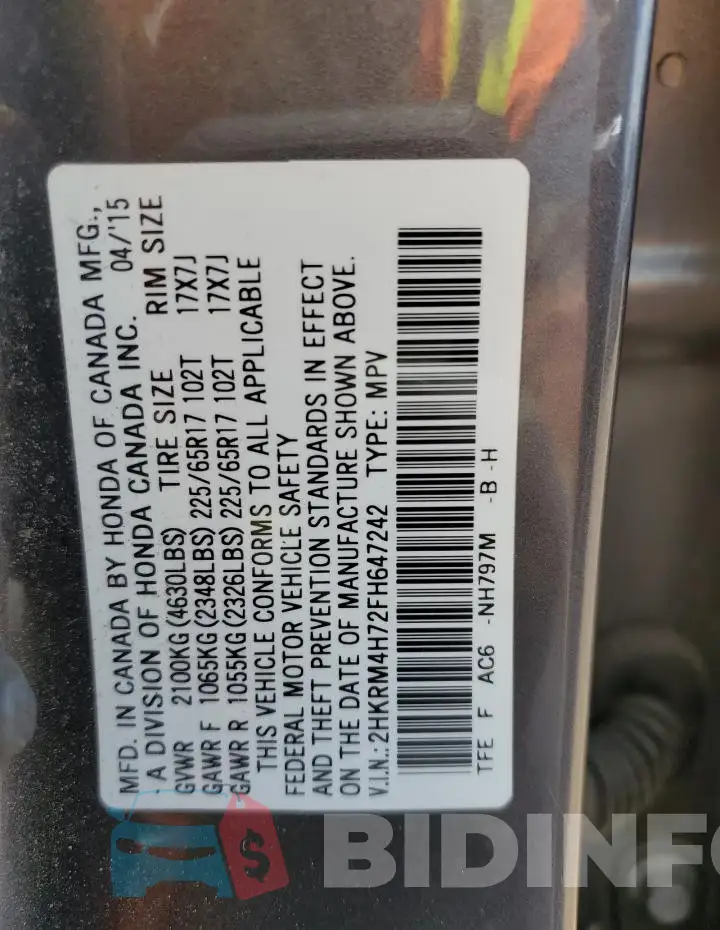 2HKRM4H72FH647242 Photo# 12