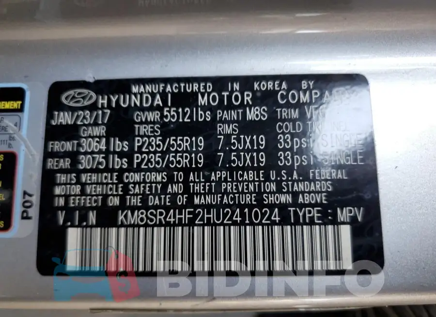 KM8SR4HF2HU241024 Photo# 12
