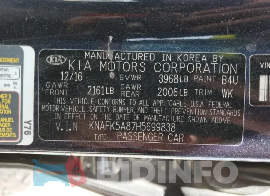 KNAFK5A87H5699838 Photo# 12