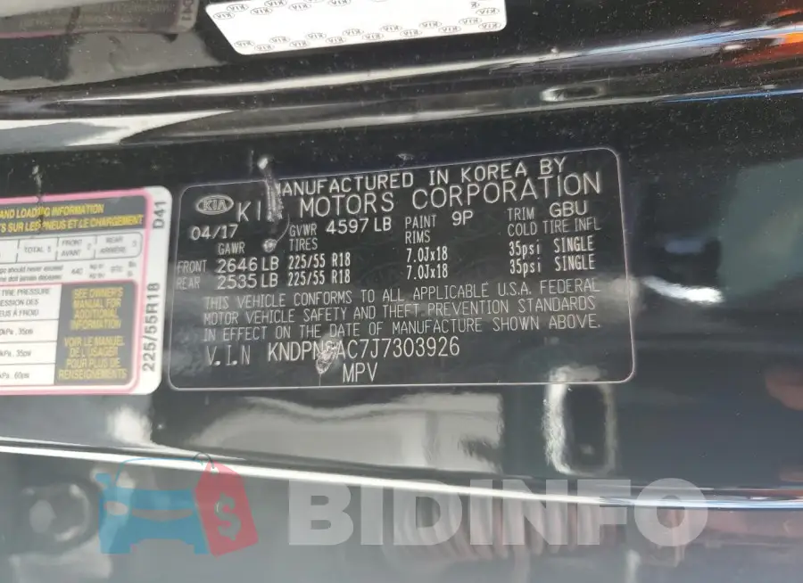 KNDPN3AC7J7303926 Photo# 13