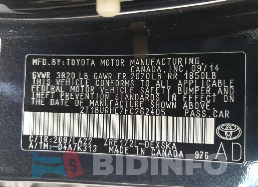 2T1BURHE7FC262405 Photo# 12