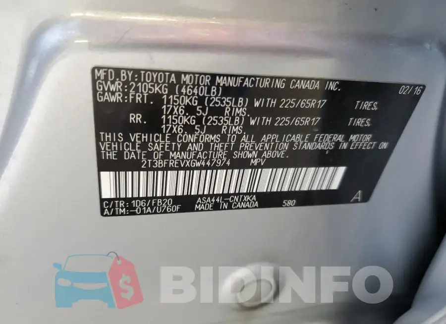 2T3BFREVXGW447974 Photo# 12