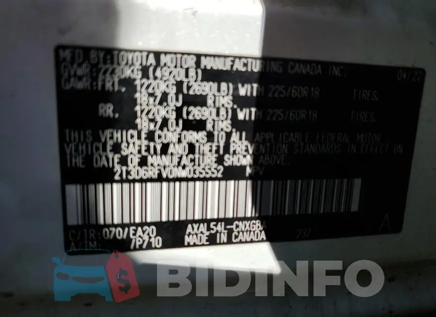 2T3D6RFV0NW035552 Photo# 13