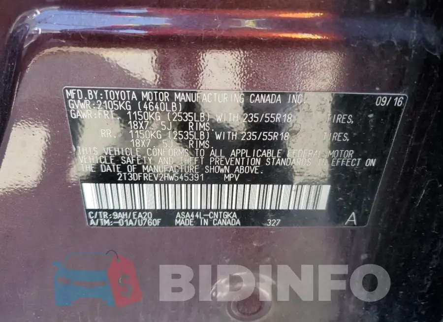 2T3DFREV2HW545391 Photo# 14