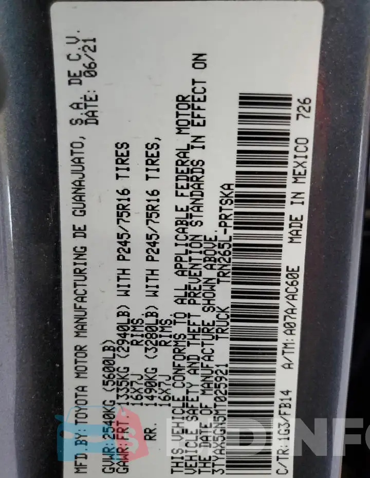 3TYAX5GN5MT025921 Photo# 12