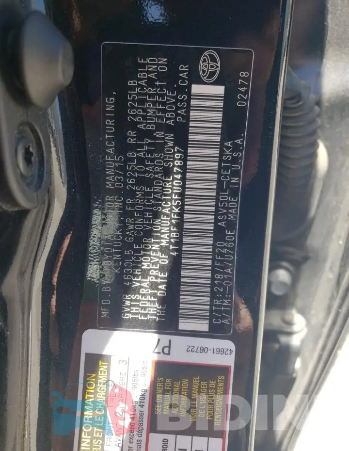 4T1BF1FK5FU047897 Photo# 12