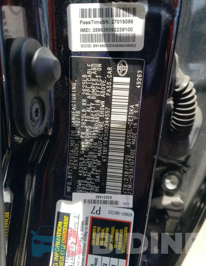 4T1BF1FK5HU344557 Photo# 12