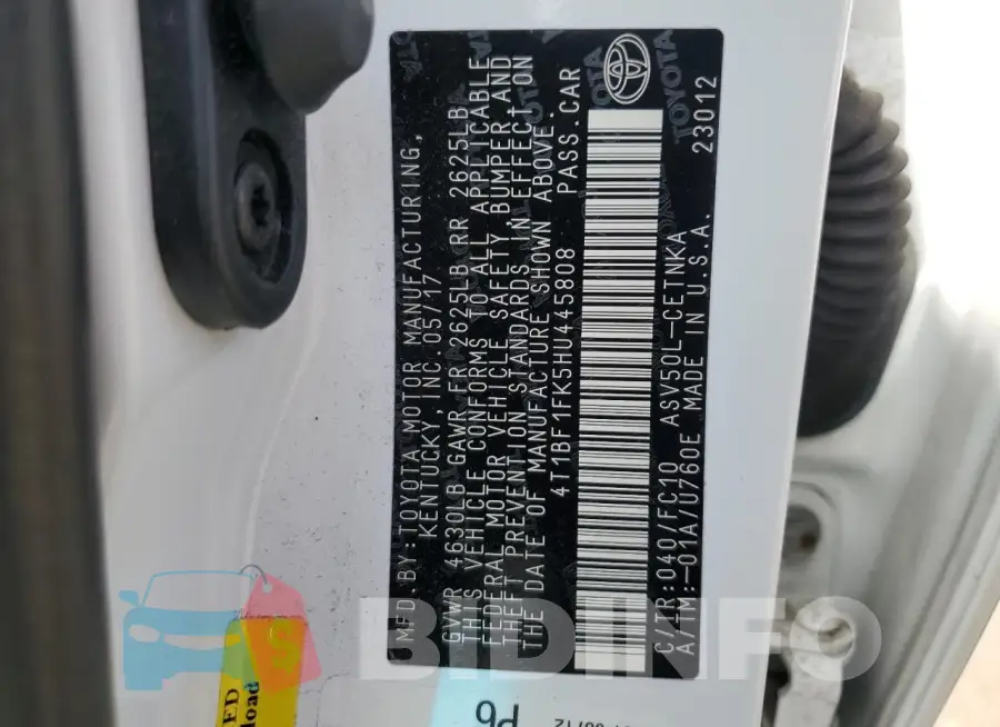 4T1BF1FK5HU445808 Photo# 12