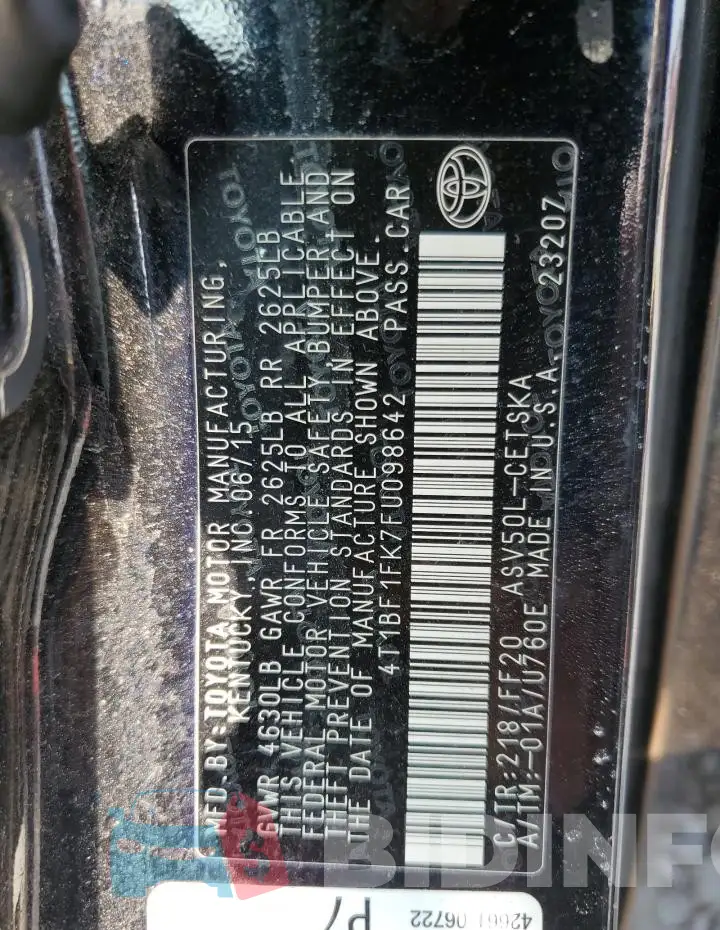 4T1BF1FK7FU098642 Photo# 12