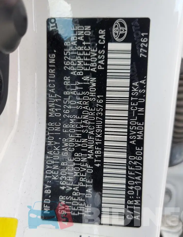 4T1BF1FK9HU735761 Photo# 12