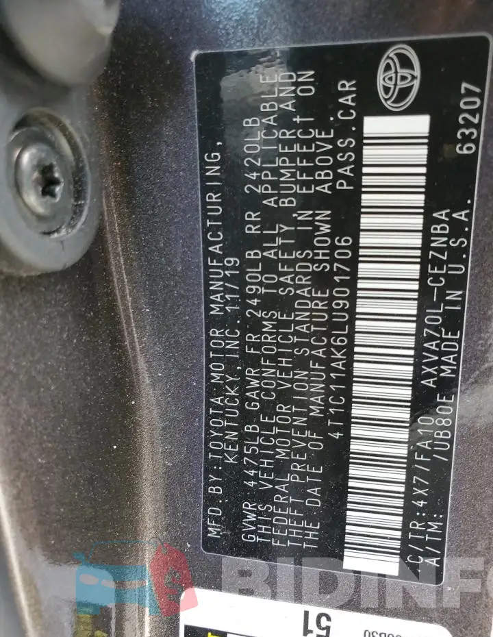 4T1C11AK6LU901706 Photo# 12