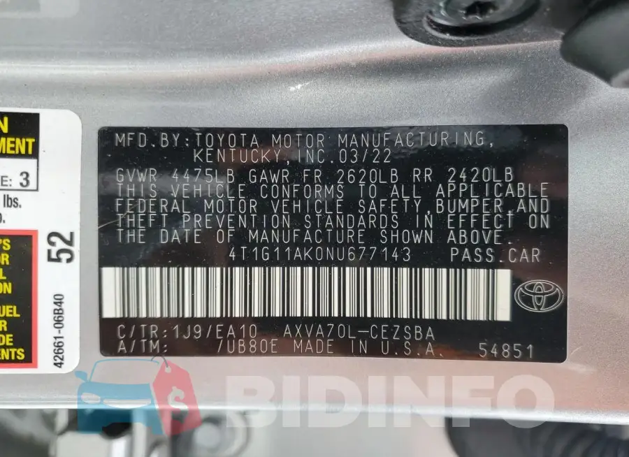 4T1G11AK0NU677143 Photo# 13