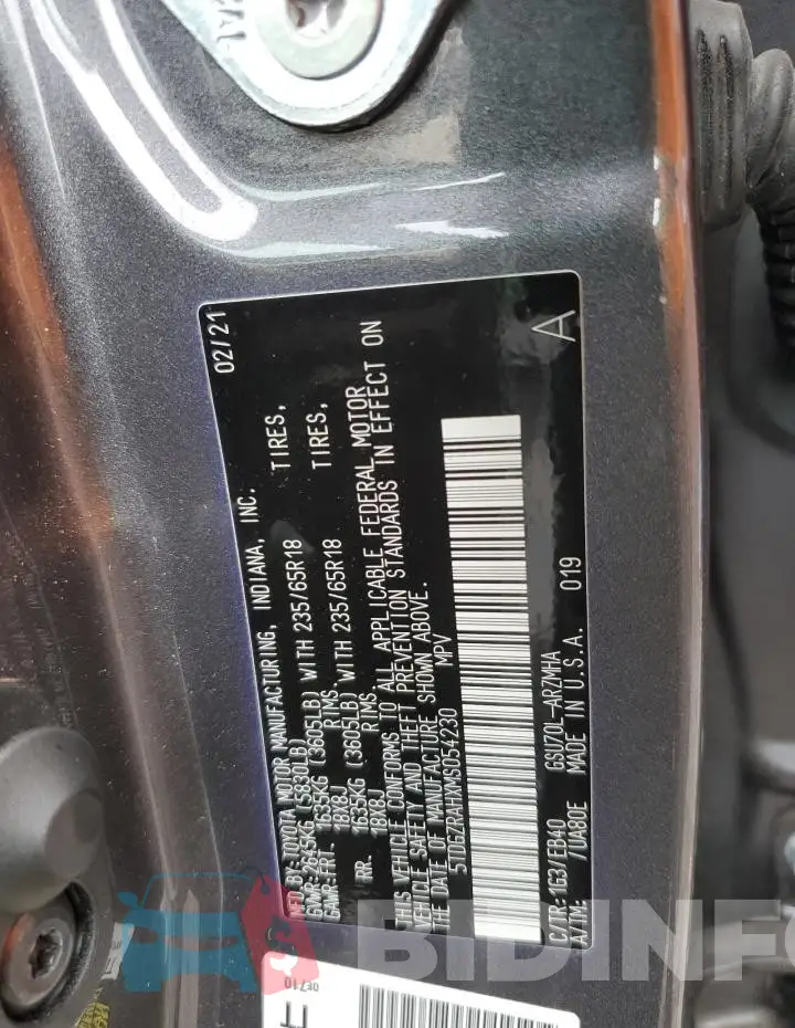5TDGZRAHXMS054230 Photo# 13