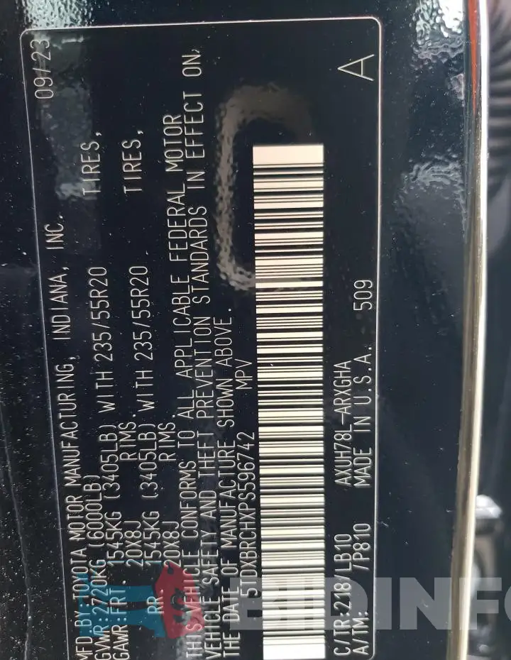 5TDXBRCHXPS596742 Photo# 14