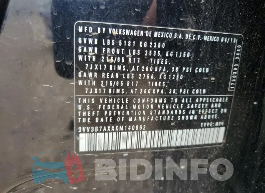 3VV3B7AXXKM140862 Photo# 13