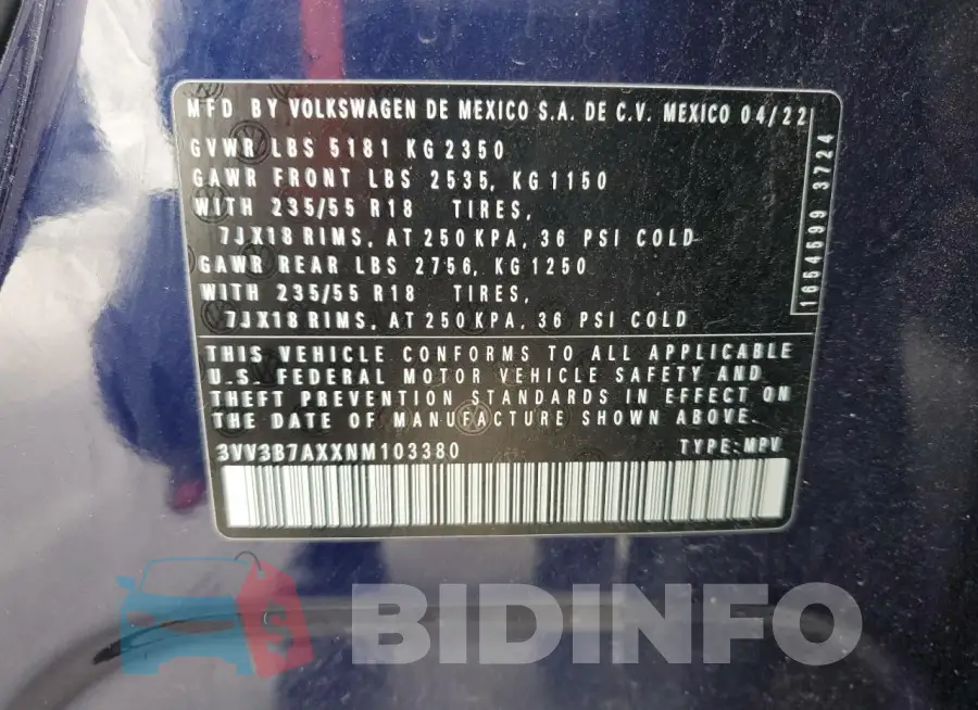 3VV3B7AXXNM103380 Photo# 13