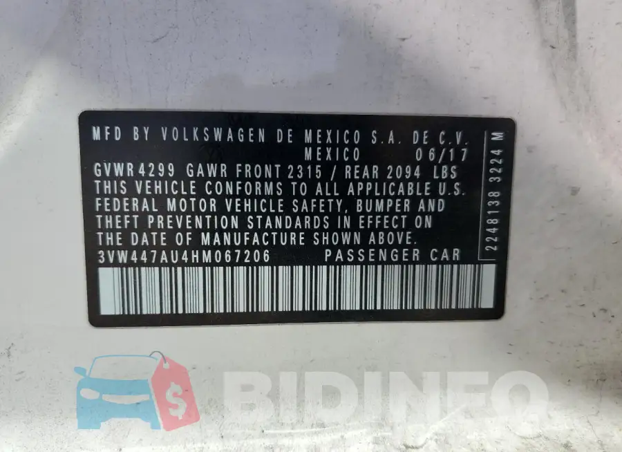 3VW447AU4HM067206 Photo# 13