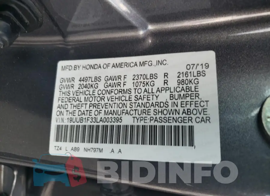 19UUB1F33LA003395 Photo# 12