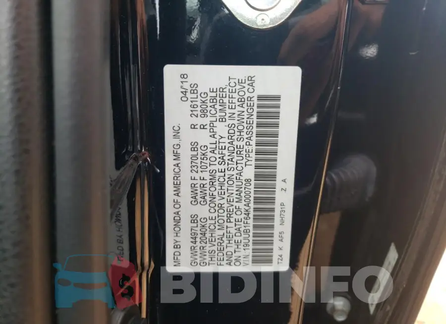 19UUB1F64KA000708 Photo# 12
