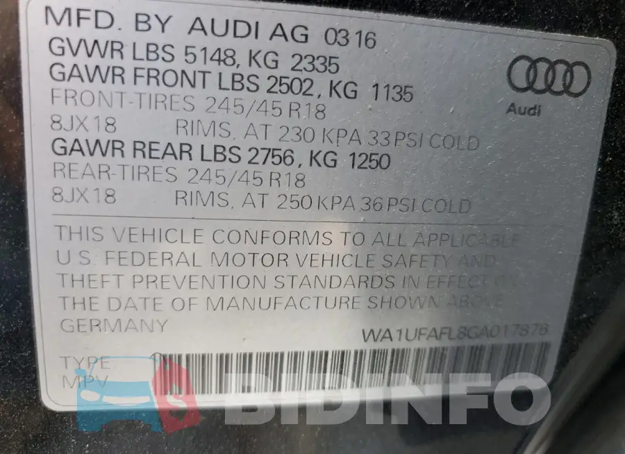 WA1UFAFL8GA017876 Photo# 12