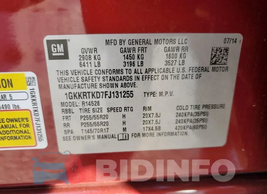 1GKKRTKD7FJ131255 Photo# 13
