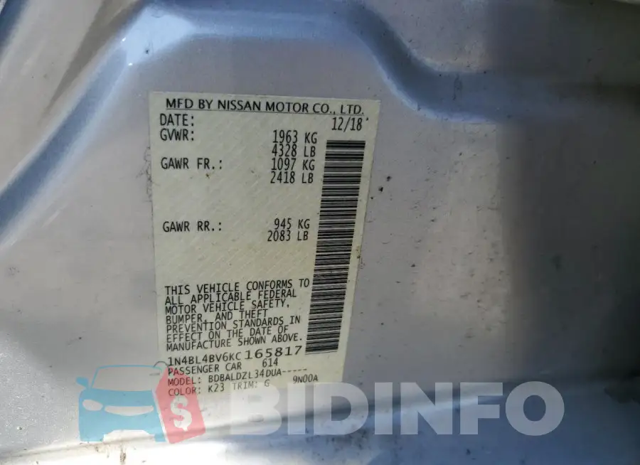 1N4BL4BV6KC165817 Photo# 12