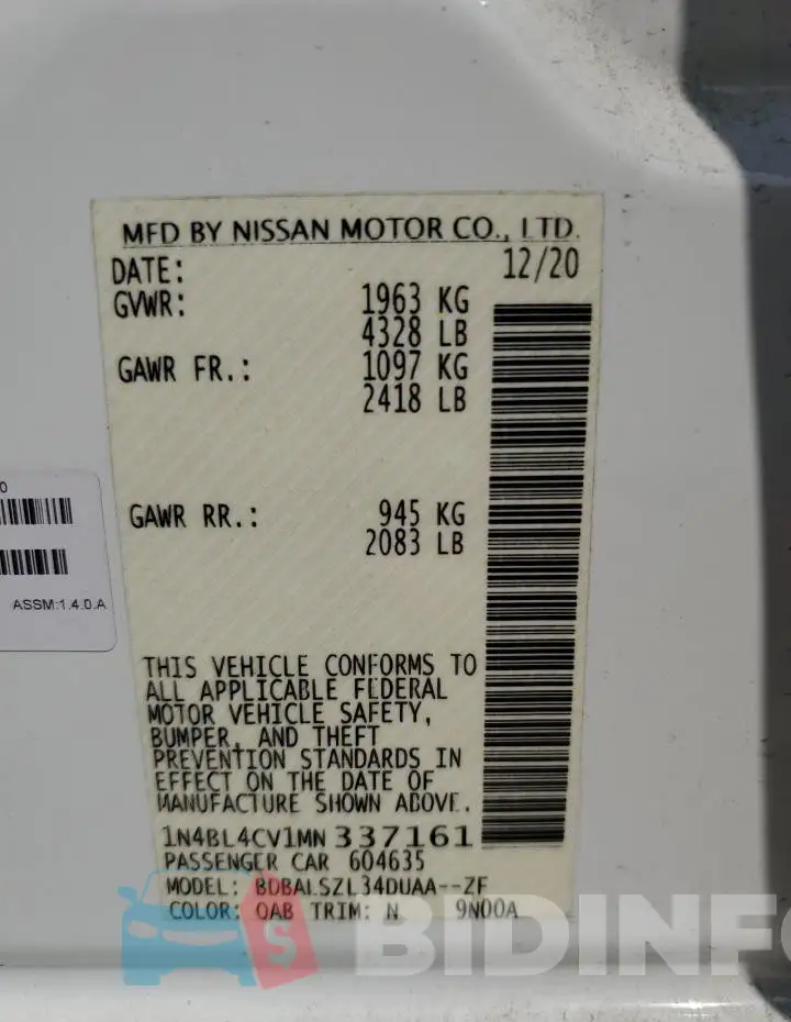 1N4BL4CV1MN337161 Photo# 12
