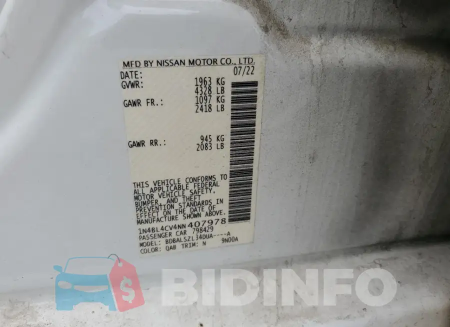 1N4BL4CV4NN407978 Photo# 12