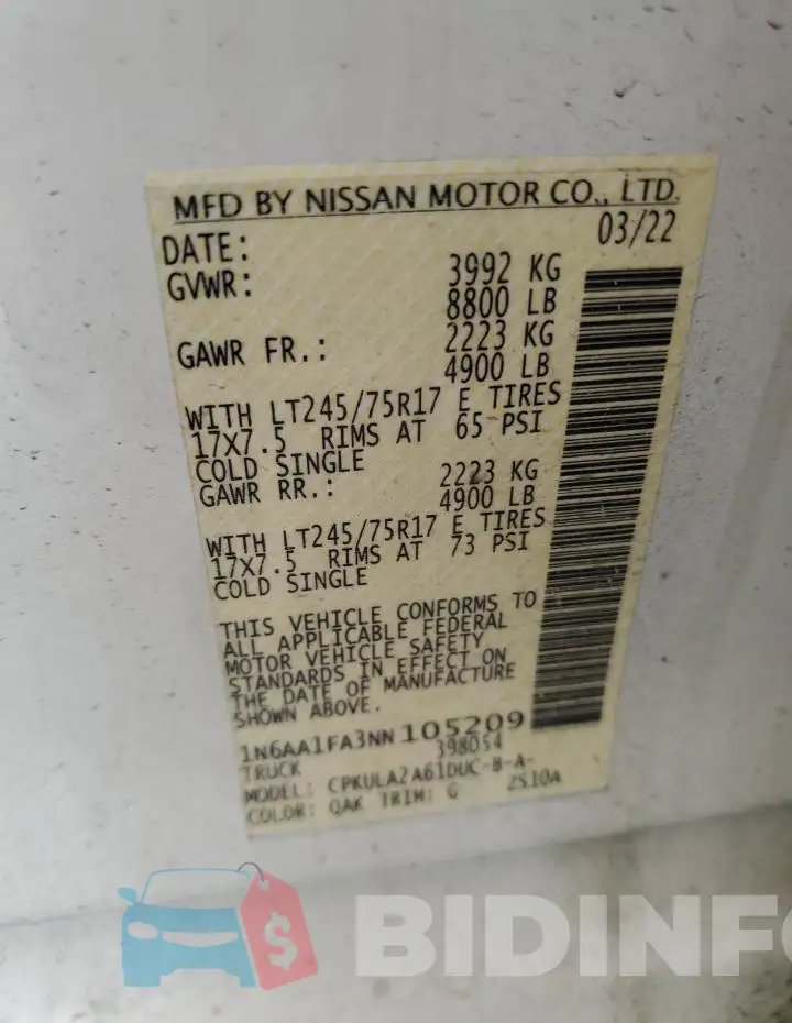 1N6AA1FA3NN105209 Photo# 12