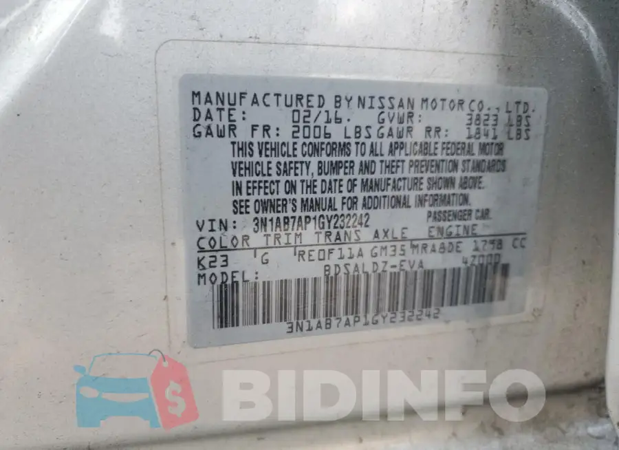3N1AB7AP1GY232242 Photo# 12