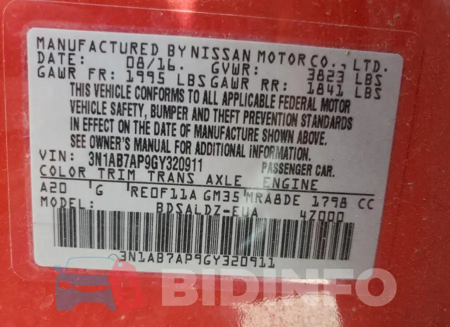3N1AB7AP9GY320911 Photo# 12