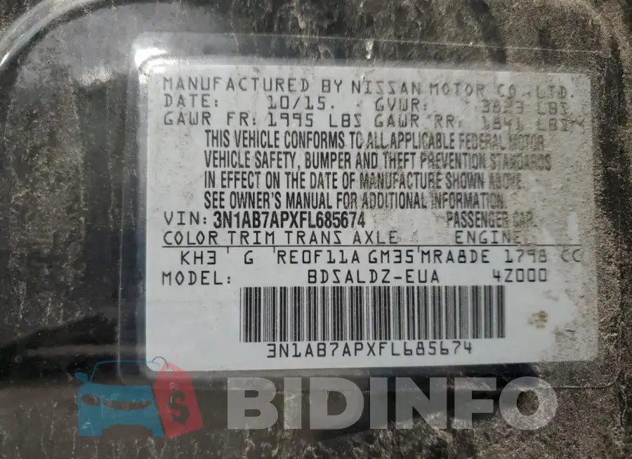 3N1AB7APXFL685674 Photo# 12