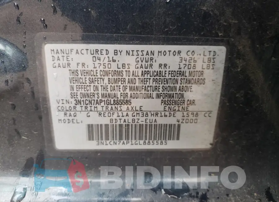 3N1CN7AP1GL885585 Photo# 13