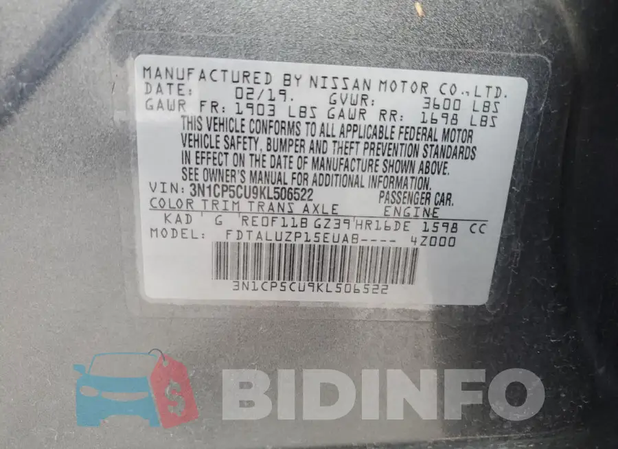 3N1CP5CU9KL506522 Photo# 14
