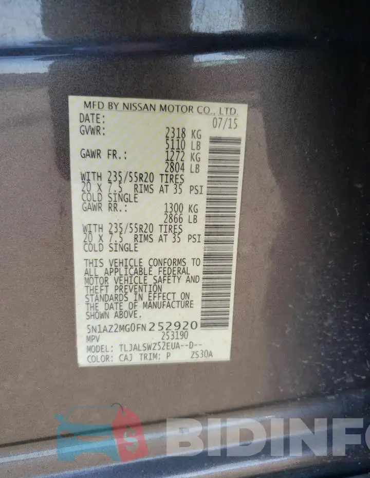 5N1AZ2MG0FN252920 Photo# 14