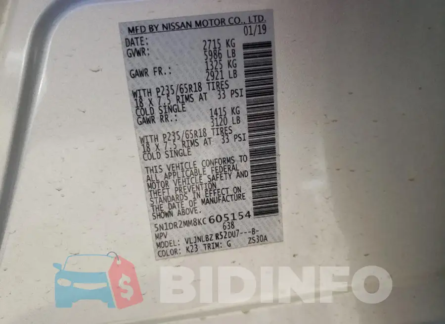 5N1DR2MM8KC605154 Photo# 13